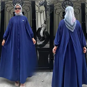 Dress jelita gamis silang belakang gamis polo linen busui kancing gamis lebaran polos polo linen muslim Wanita Robes Lebaran