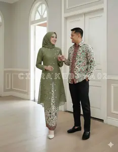 (Promo GRATIS hijab)-Set Couple Kemeja & Tunik Brokat JANGGAN Payet Kebaya Modern Wisuda Pesta Kondangan Akad Lamaran Nikahan Wanita Pria Dewasa Bahan Brukat Premium