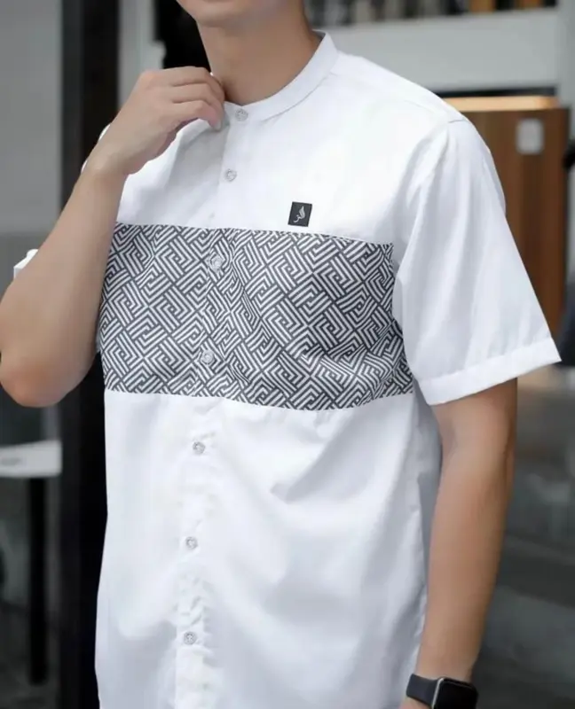 Baju Koko Pria JUMBO Kurta Kemko Sublim Katun Lengan Pendek Garis Kombinasi Muslim Dewasa Motif terbaru KAUTSAR lebaran 2025 5