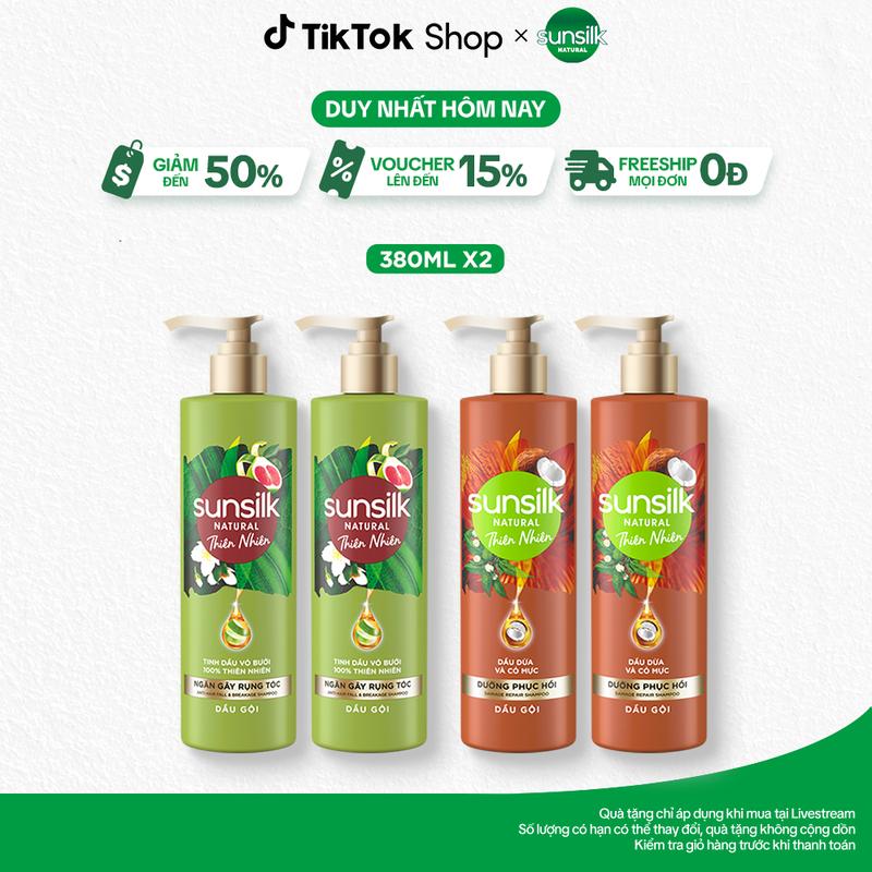 Combo 2 Dầu gội Sunsilk Thiên nhiên Giảm Gãy Rụng Tóc Đến 98% 380ml x2