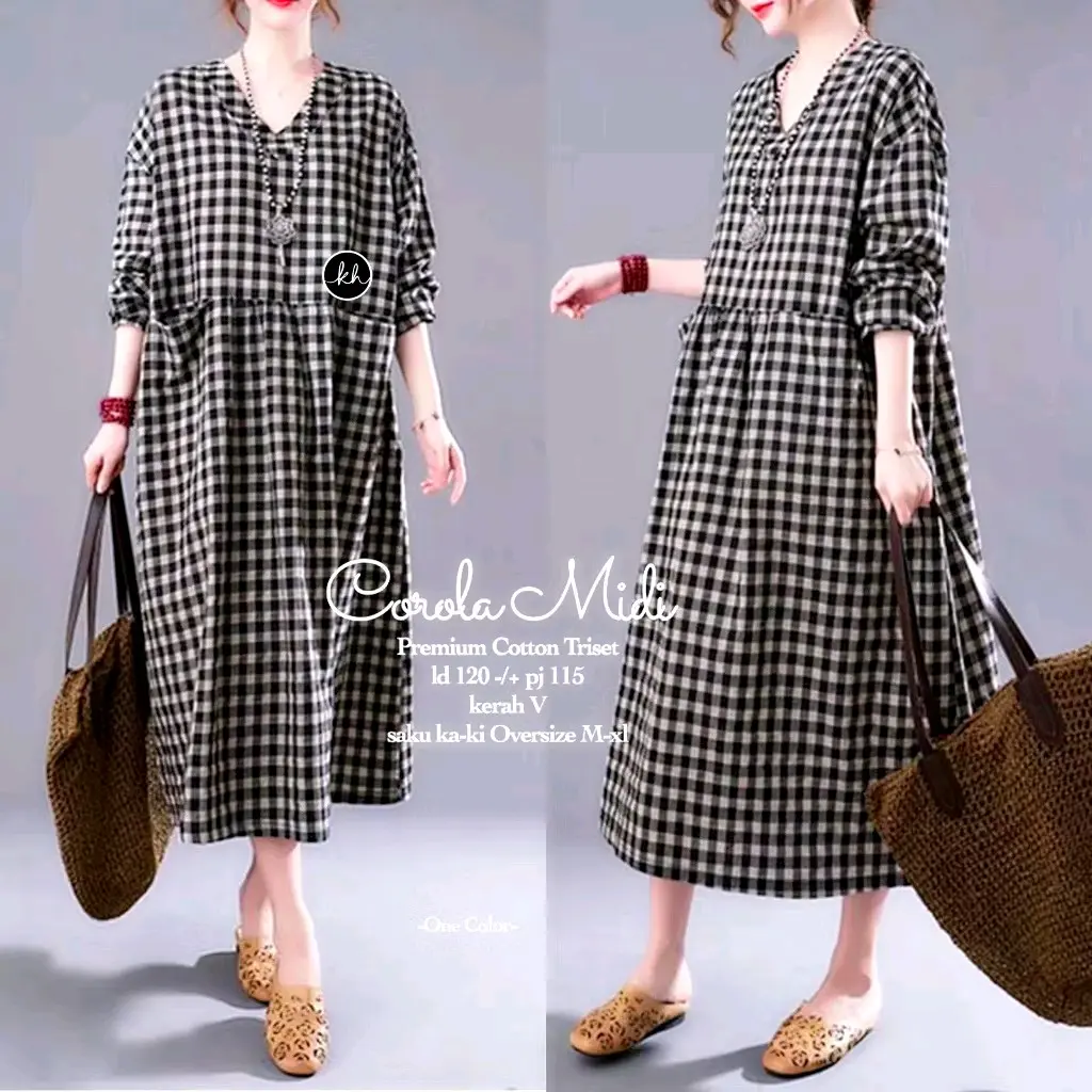 Corla midi kekinian murah berkualitas//midi Kotak Katun gamis wanita