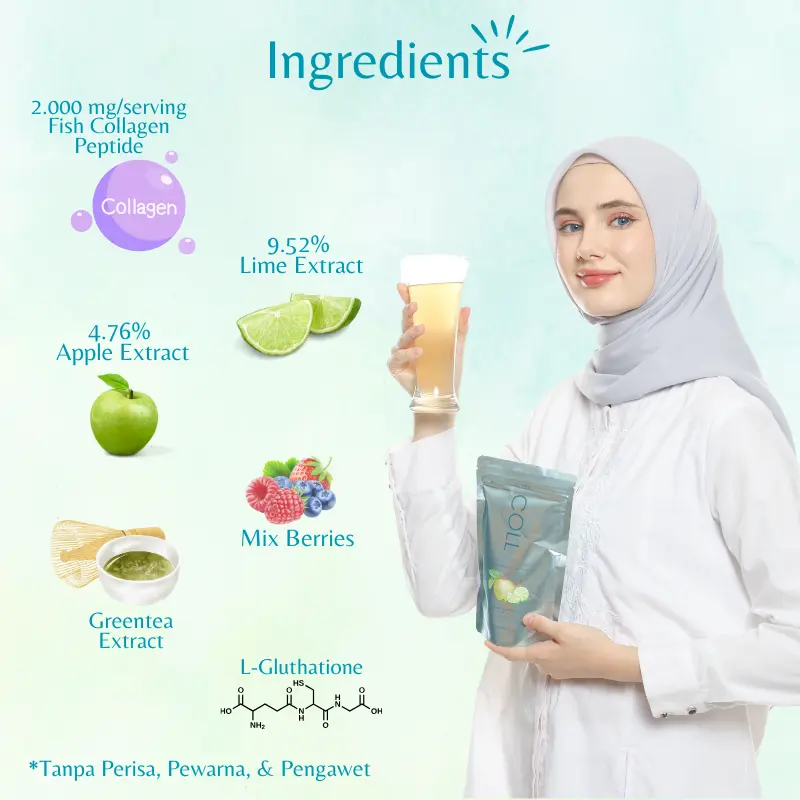 Alamon COLL - Collagen Drink 7x Serving - With Pure Extract Lime, Apple, Mix Berries, Greentea - BPOM and Halal 1