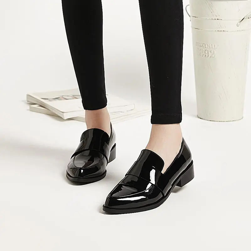 Giày Da, Cỡ Nhỏ, Da Mềm, Giày Một Lớp Mới, Giày Nữ, Gót Chunky, Mũi Nhọn, Dễ Phối Đồ, Phong Cách Anh Quốc, Thích Hợp Đi Làm