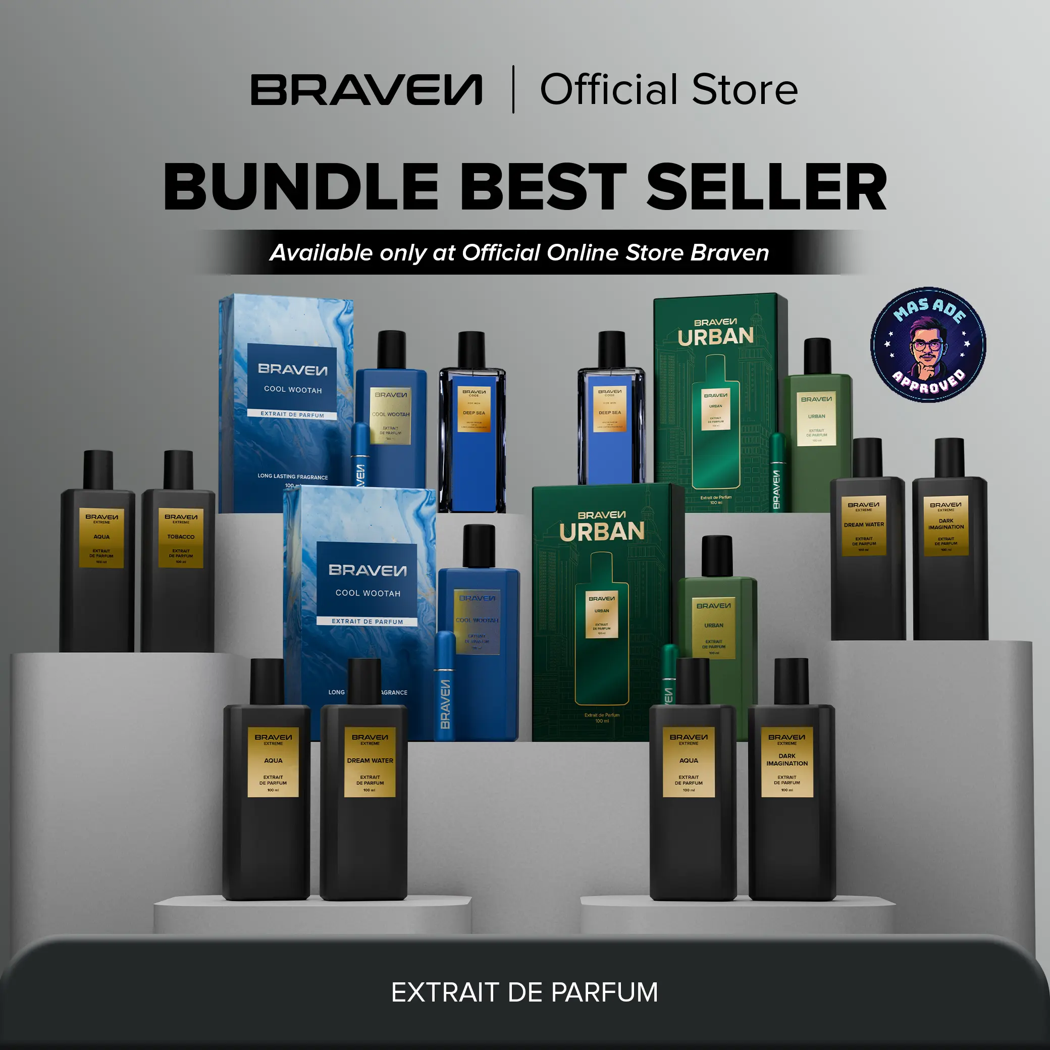 【Best Seller Bundle】 Braven Eau De Parfum & Extrait De Parfum | Wangi Tahan Lama - Wangi Mewah | Dark Imagination / Aqua / Dream Water / Urban XDP