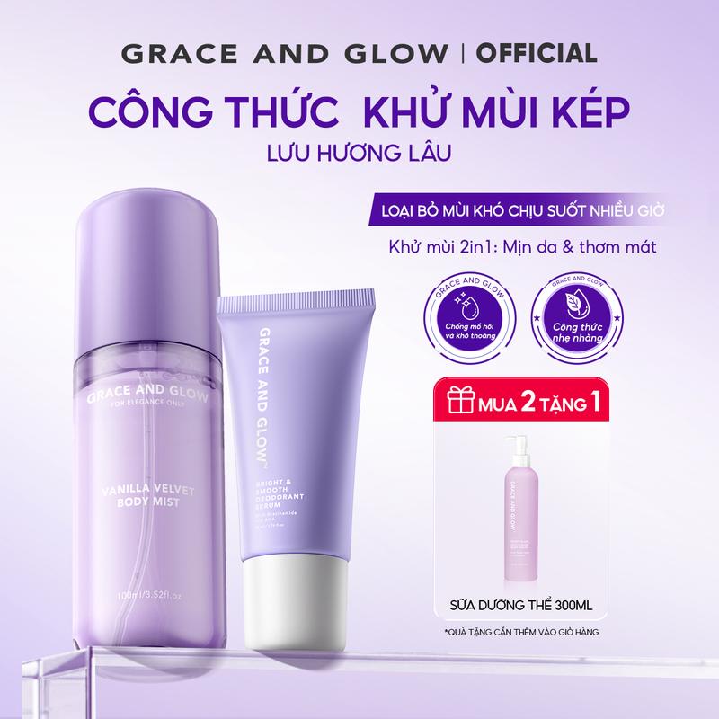 Combo 2 in 1 Body Mist và Lăn Khử Mùi Xịt Dưỡng Tóc Sữa Tắm Grace And Glow Black Opium 100ml +400m