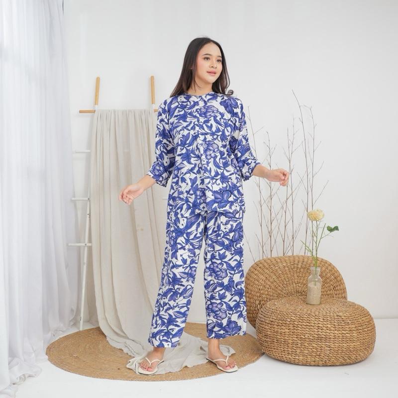 Asadel Anaya Set Rayon Adem Busui Setelan Celana Motif Ibu Muslim Nyaman Panjang 2