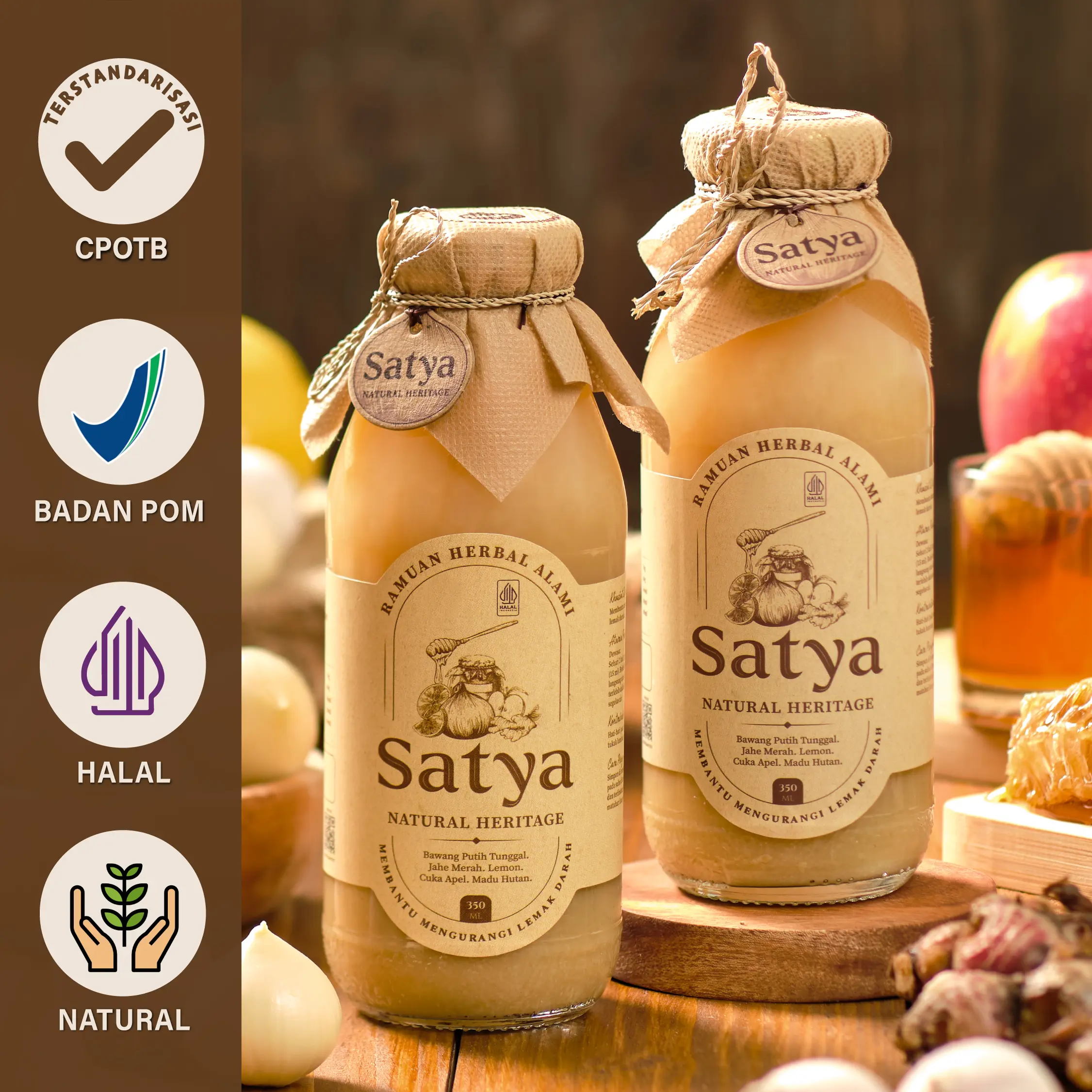 (PAKET 2 BOTOL) SATYA Jus Bawang Putih Tunggal Jahe Merah Madu Hutan Cuka Apel Lemon BPOM TR Natural dan Aman