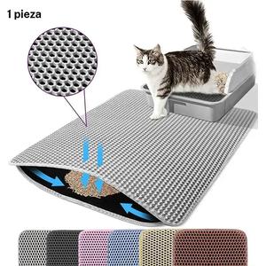 Tapete para arena de gato de doble capa de EVA, control de filtrado de alta eficiencia, impermeable y antideslizante, tamaño universal para gatos