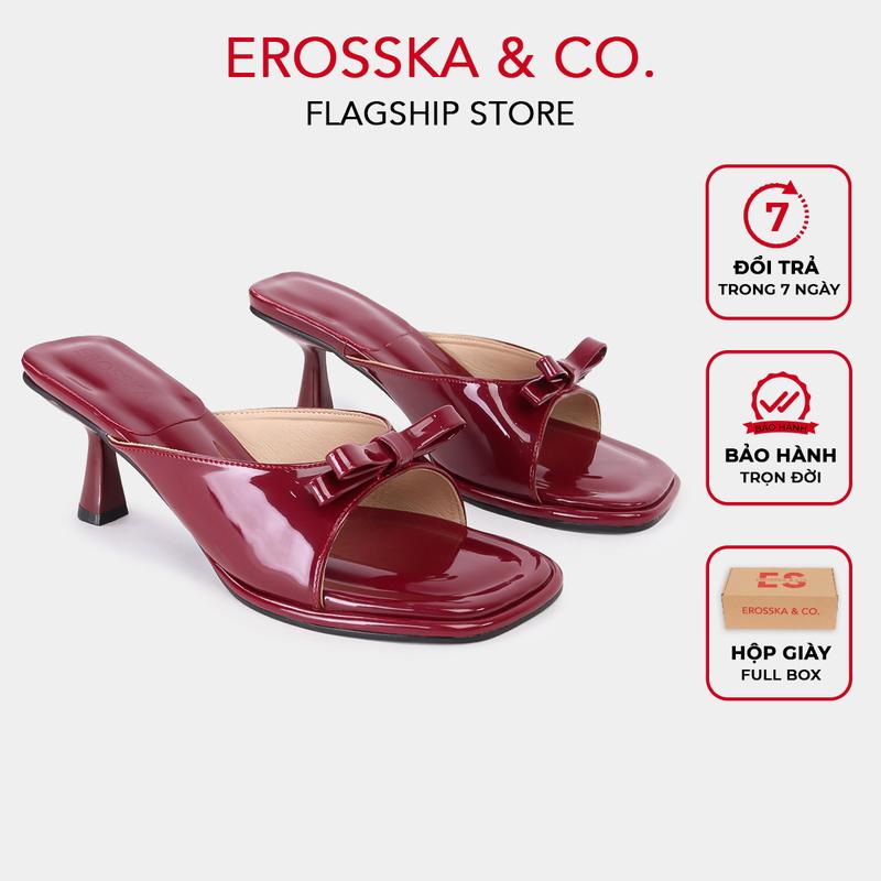   Erosska  - Dép cao gót nữ quai ngang phối nơ mũi vuông thời trang cao 6cm có hộp giày fullbox - EM126 