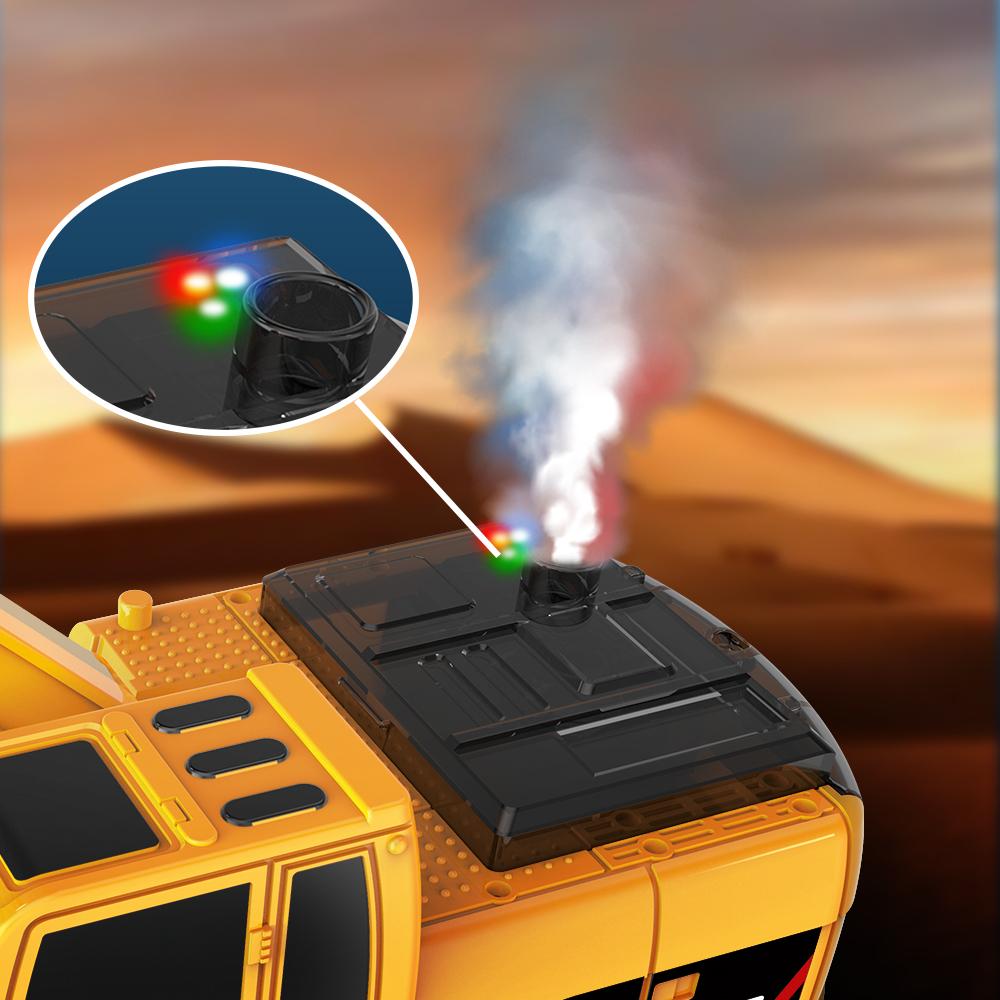 QQbaby RC Ekskavator Semprot Asap 6 Saluran Baterai 3.7V 1200mAh Mainan Alat Berat Anak dengan Lampu LED dan Suara Hidrolik