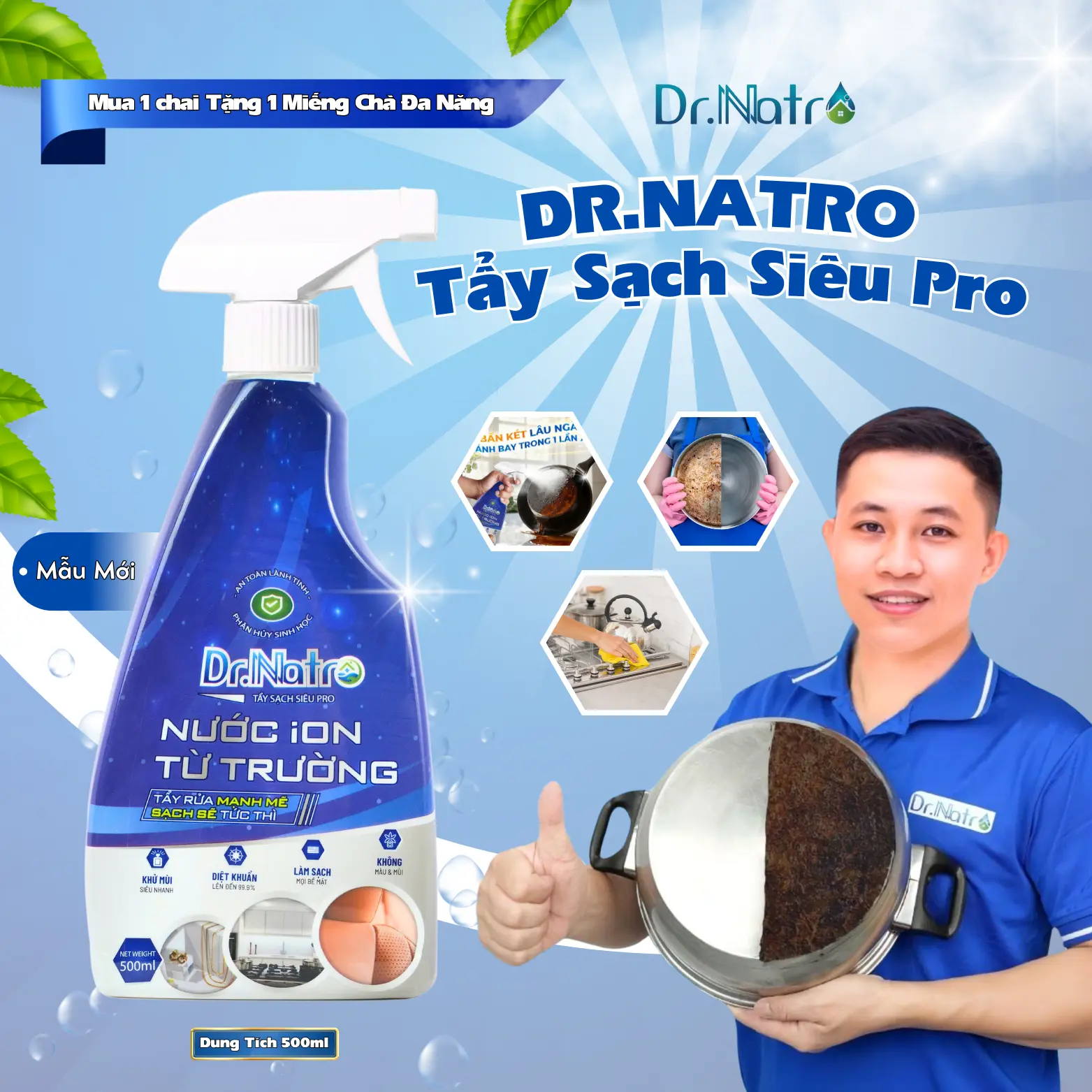 Chai Tẩy Đa Năng Dr Natro Tẩy Sạch Mọi Vết Bẩn Chai 500ml -  ( tặng 1 miếng nhám) Làm Sạch