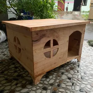 Kandang Kelinci Kucing Hiasan Motif Outdor Indor Kayu Solid Anti Rembes