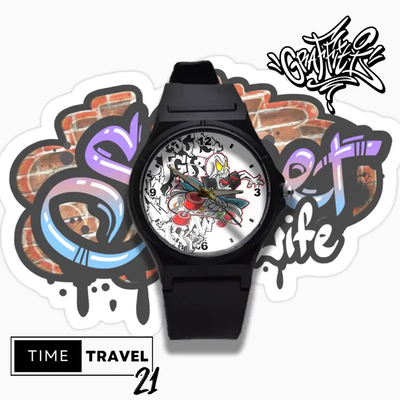 Jam Tangan Unisex Pria /wanita Distro Grafity Strap Ruber Street Art Polos DS0A04 3