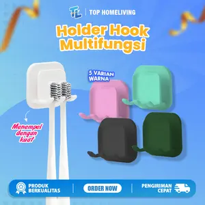 Penyangga Sikat Gigi Dan Gelas Tempel Dinding Hook Serbaguna - Model Terbaru