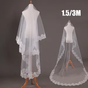 3M Flower Lace Veil Jilbab Pengantin Mewah Kerudung Pengantin Layer Bridal Veil For Wedding Party Slayer Wedding