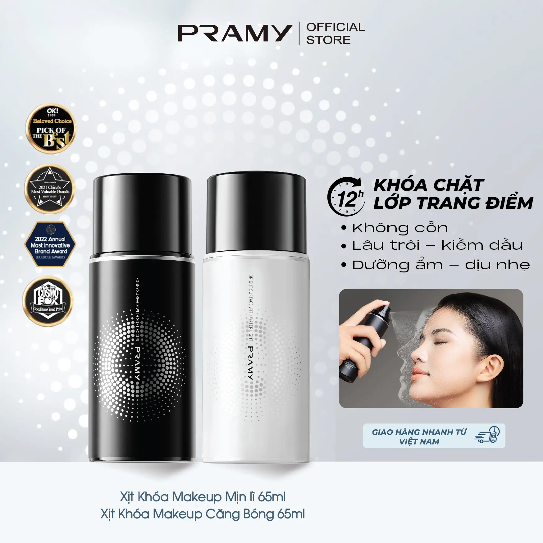 PRAMY Xịt Khoá Nền Trang Điểm Khóa Chặt Lớp Makeup Dưỡng Ẩm Lâu Trôi Và Mịn Lì Trên Da 65ML