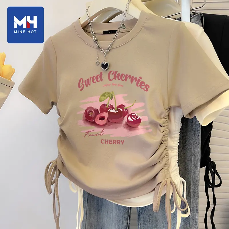 Kaos Serut Crop Top Anak Perempuan Kekinian Cheery Fashion Cewek Umur 1 2 3 4 5 6 8 9 10 12 Tahun