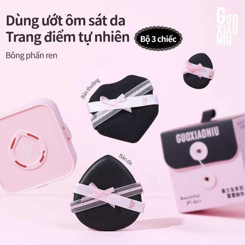 Bông Phấn Ren GUOXIAONIU 3 Miếng Dùng Khô Ướt Đàn Hồi Cao Không Bí Mụn Phù Hợp Da Nhạy Cảm Dễ Dàng Cho Người Mới Bắt Đầu Lớp Nền Tự Nhiên Phù Hợp Chuyên Gia Trang Điểm Kháng Khuẩn Dễ Vệ Sinh Tặng Hộp Đựng Sang Trọng