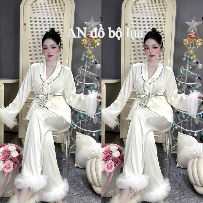 45-63kg Đồ bộ Cổ Sam Buộc eo lụa Tơ Tằm cao cấp Freesize Nữ