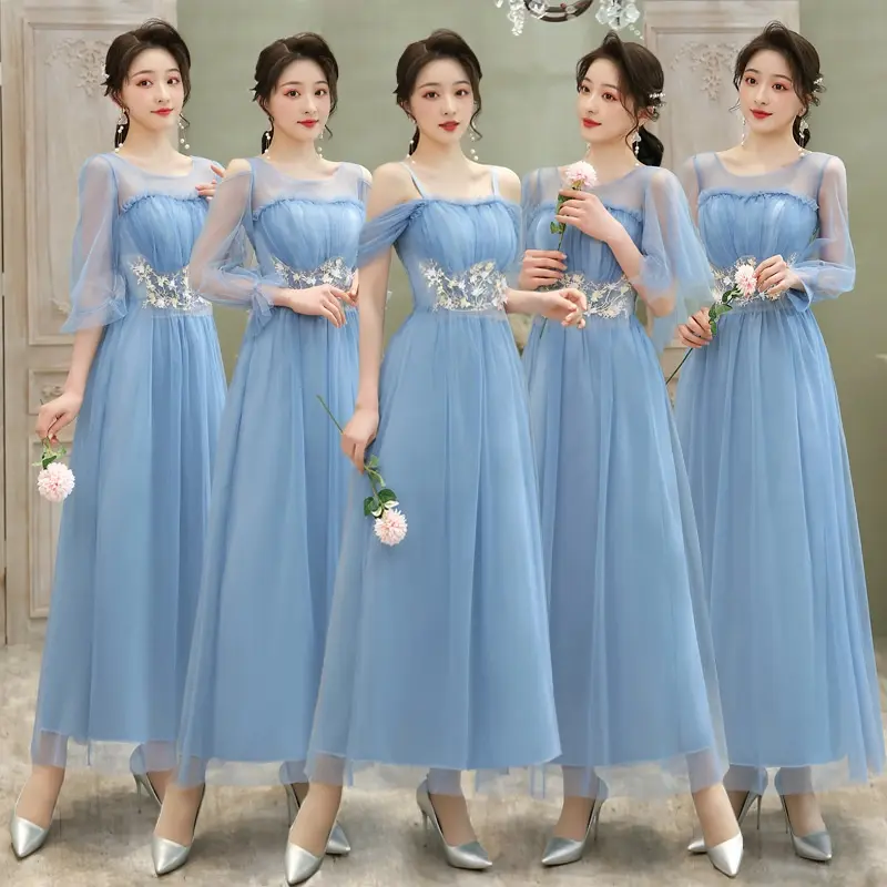 Gaun Pengiring Pengantin Mode Baru Perjamuan Gaun Malam Pengiring Pengantin Pernikahan MESH flower 0