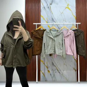 EveBoutique Jaket Hoodie Leora Parasut Twill Korean Import Wanita Panjang Nyaman dengan Kancing & Resleting Depan Full Outer Casual