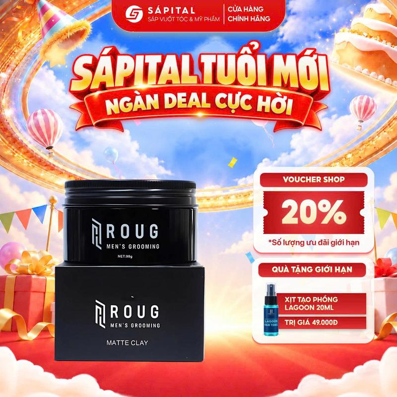 [VERSION 4] Sáp vuốt tóc ROUG Matte Clay (Roug Đen) - Giữ nếp lên tới 14H, Tạo kiểu linh hoạt, Không bết dính Chính hãng SAPITAL