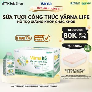 Thùng 12 hộp Varna Life sữa tươi công thức hỗ trợ xương khớp chắc khỏe (Xanh) (12 hộp giấy x 200ml)