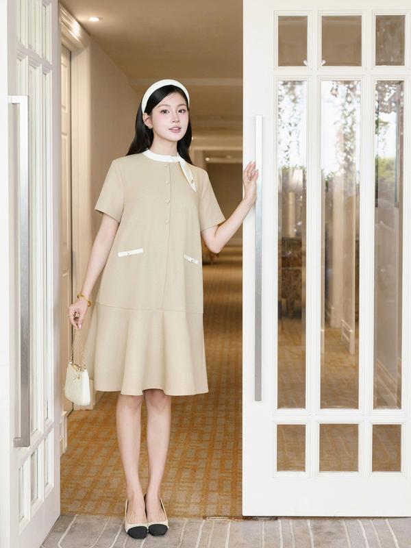 [L'AMME] (kèm box) Váy suông váy tiệc JASMINE Dress BST Swanee 2025 chất liệu tex hàn cao cấp, thiết kế dáng suông với điểm nhấn cổ phối cách điệu và chân váy đuôi cá, phù hợp đi tiệc, dạo phố