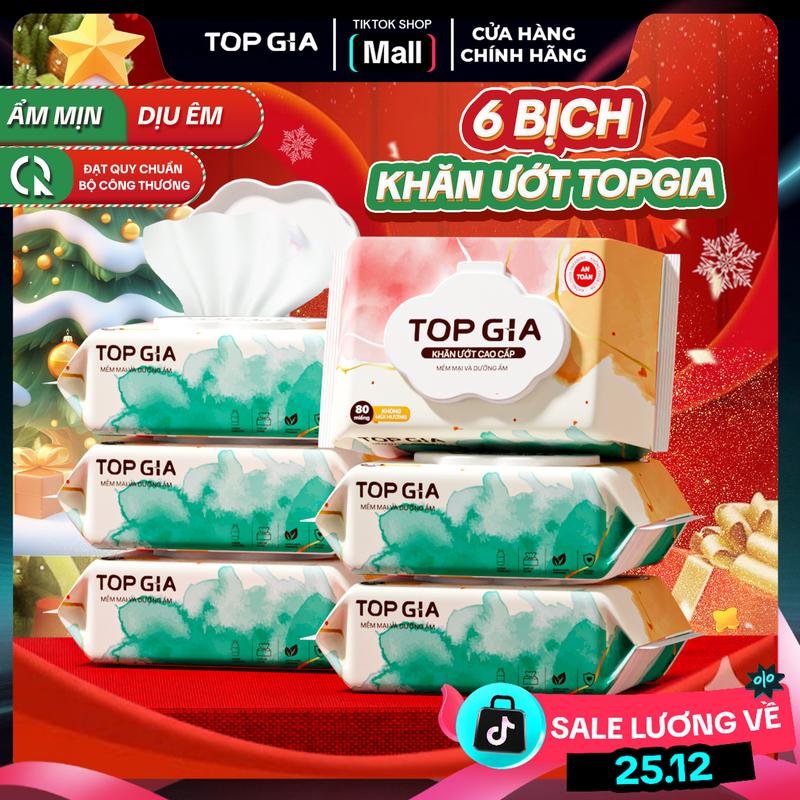   SIÊU TIẾT KIỆM  Thùng Khăn Ướt TOPGIA 6 Bịch 80 Tờ Khăn Ướt Ban Mai Mềm Mại Rút An Toàn Lành Tính Khăn Ướt Đa Năng Để Bàn ĐẠT QUY CHUẨN CỦA BỘ CÔNG THƯƠNG  KU  #khanuot #topgia #khangiayuot 