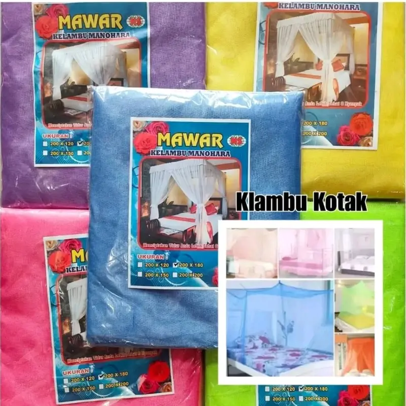 Kelambu Kotak Polos Jumbo Uk. 180×200 cm Sampai Ukuran 200×200 cm Kelambu Anti Nyamuk Murah 1
