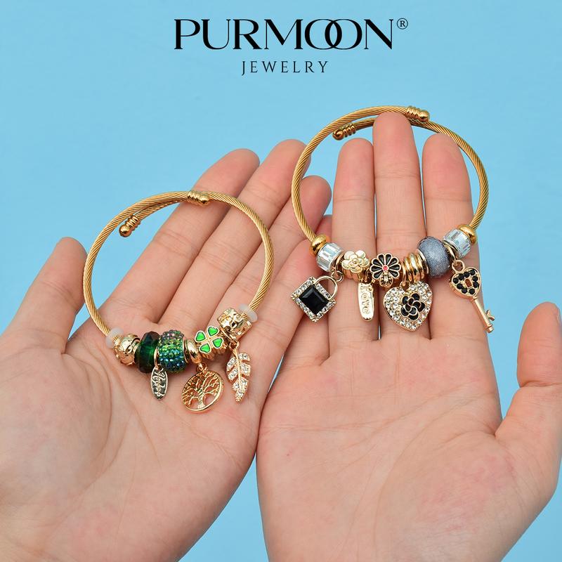 Product Introduction of Purmoon Bracelet Adjustable Girls Women's Bracelet Lucky Charm Bangles, Heart, Key, Butterfly, Tree Of Life, Clover, Animals And Ather Styles, Suitable For Christmas, Party Gifts, Memorial Gifts (Optional Gift Box) 14