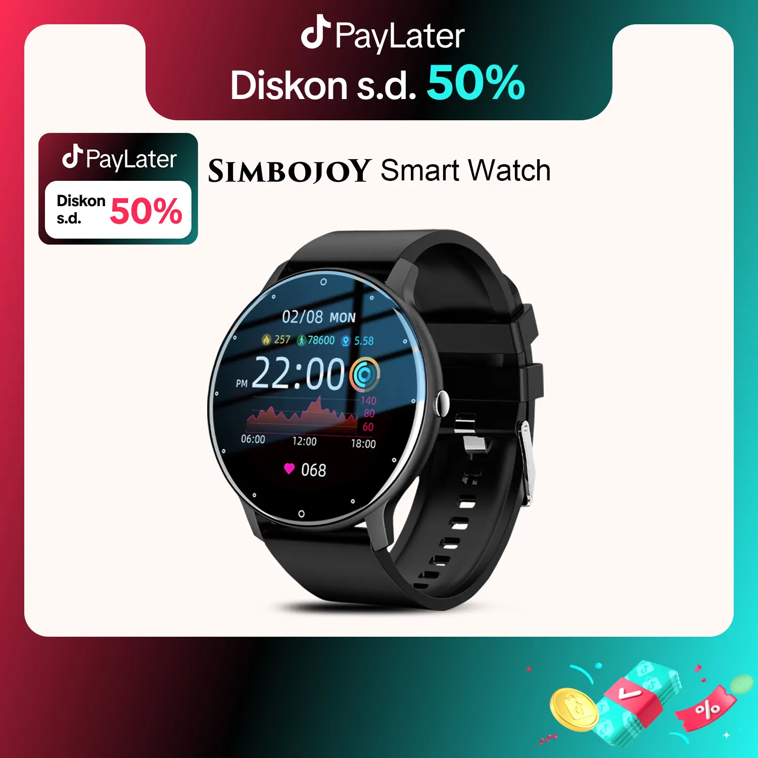 【003Harga sudah didiskon, cepat beli】Simbojoy SmartWatch  Layar Terang 1.28'' Anti Air IP67 Olahraga Pemantauan Tidur dan Detak Jantung Jam Tangan Pria Wanita  ZN024