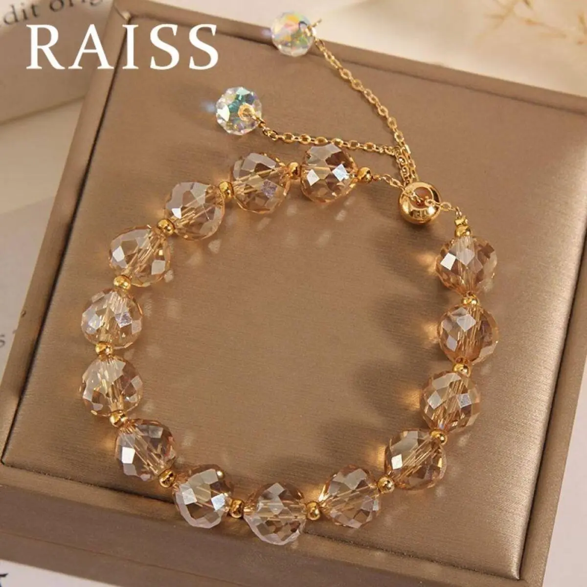 Gelang Tangan Kristal, Warna Champagne, Untuk Wanita, Rantai Ekor Boleh Laras, Gaya Jepun dan Korea