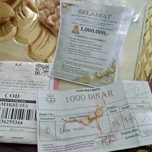 Anting emas muda motif love full jurai 3,5gr dapat surat