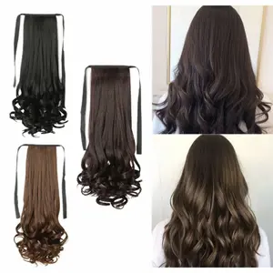 Ponytail Wig Untuk Anak Ekstensi Toupee Ponytail Pendek Keriting Bahan Sintetis Dengan Klip Women's ponytai wig clip, realistic high ponytail hair clip, long curly hair, natural and fluffy wig piece.