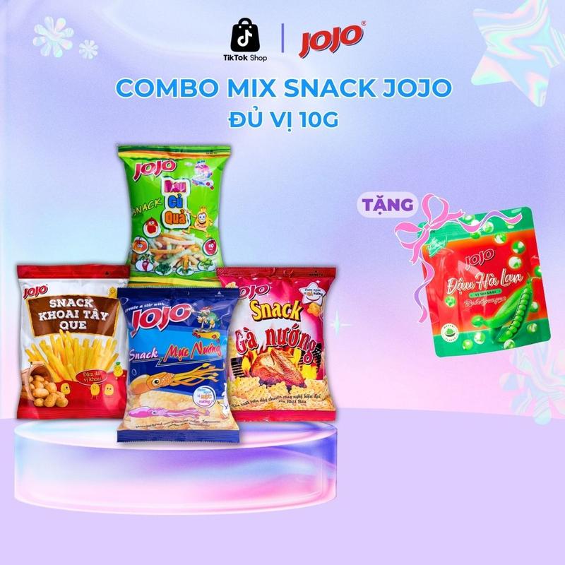   Tặng đậu 30G  Combo 40 Gói Snack Đủ Vị JOJO 10G - Bim Bim Tá Lả 40 Gói Bim Bim Ăn Vặt Snack Gà Nướng Snack Mực Nướng Snack Khoai Tây Que Snack Rau Củ 