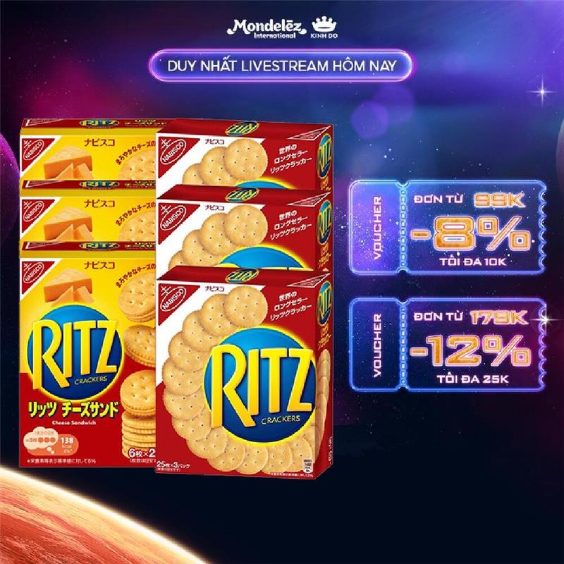 Combo 6 Bánh Quy Mặn Ritz ngon đỉnh (Mix Bánh Quy Kẹp Kem Phô Mai x 106G & Bánh Quy Mặn x 247G)