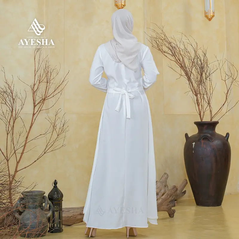 AYESHA Gamis Putih Wanita Kekinian Abaya Turkey Terbaru Mewah Elegan Premium 044 Putih 7
