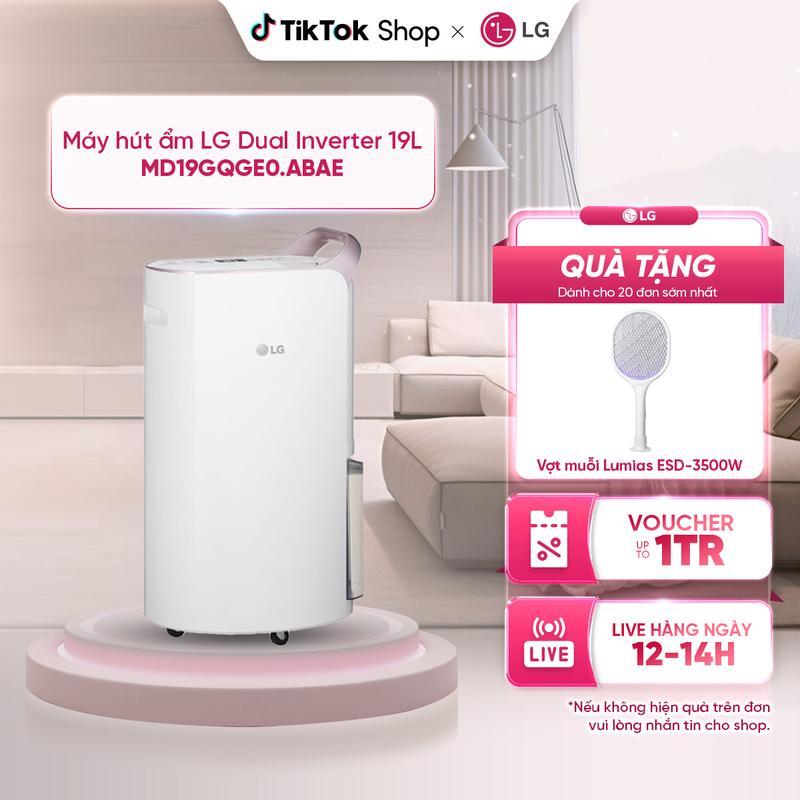 Máy hút ẩm LG Dual Inverter MD19GQGE0.ABAE 19L Nút cảm ứng, có bộ hẹn giờ