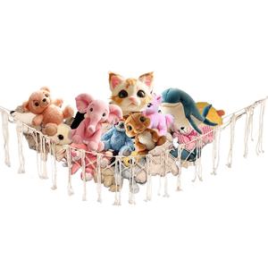 Red de hamaca grande para almacenamiento de animales de peluche, diseño en esquina para organizar juguetes, material de tela duradera, ideal para habitaciones infantiles y áreas de juego, organizador para el hogar, tamaño Jimbo (XL).