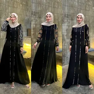 Faradina Exclusive gamis Asifa Abaya Adem Nyaman Di Pakai Motif Muslim Dress Wanita Dewasa Syari Hitam Lebaran