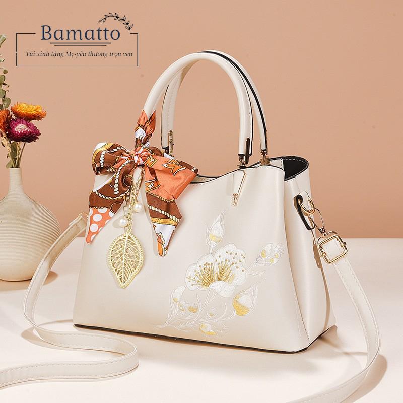 Túi xách nữ trung niên,túi xách tặng mẹ trung niên có thuê bông sen size 28cm TC70