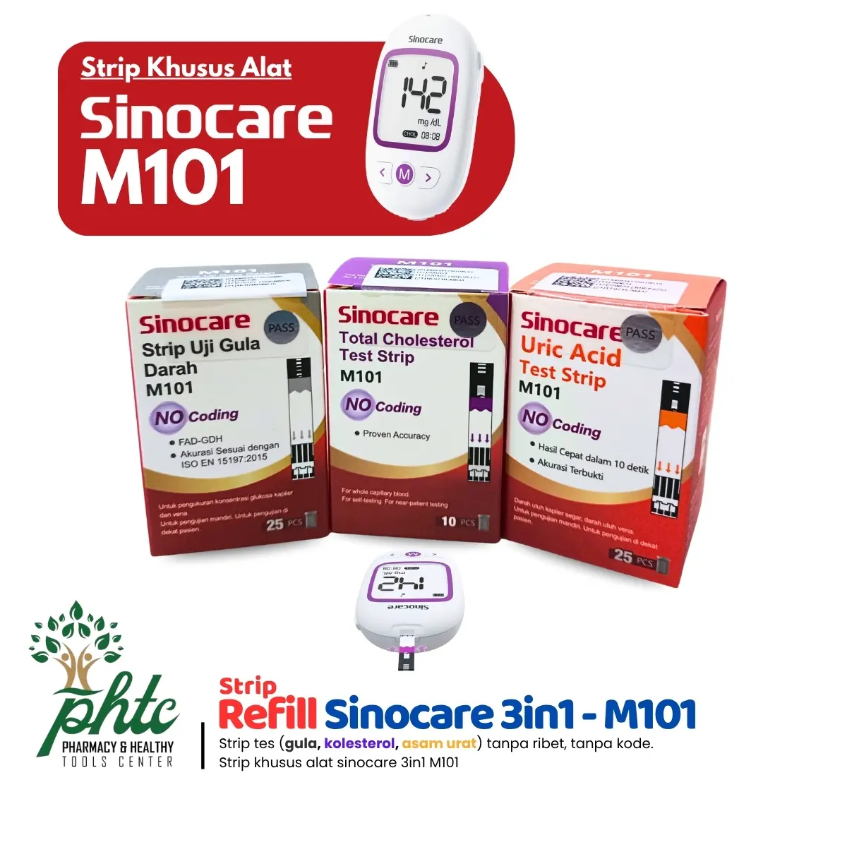 [HANYA STRIP] Alat Cek 3in1 Sinocare M101 Tanpa Coding Gula Darah, Kolesterol, dan Asam Urat