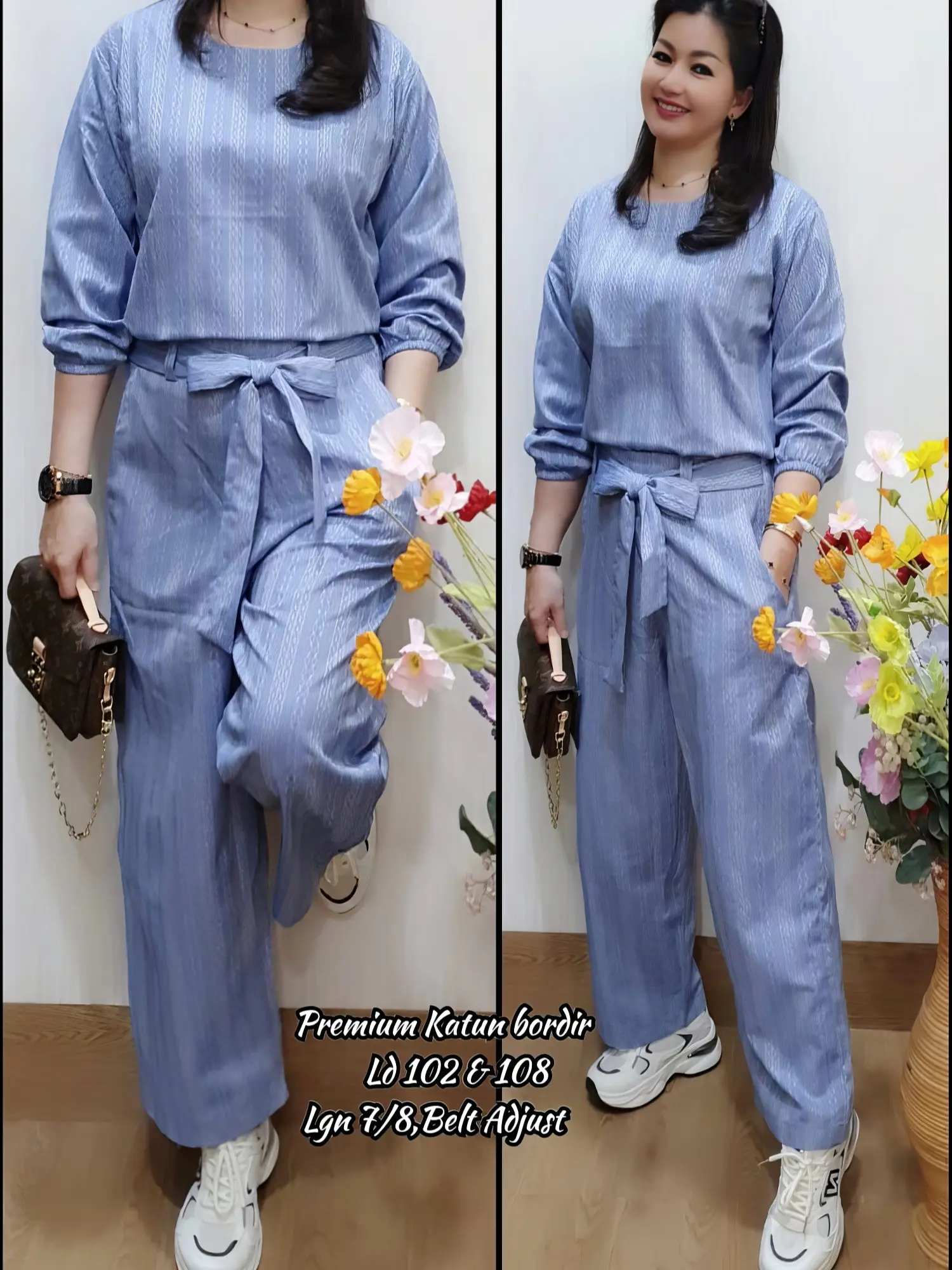 Setelan Wanita Celana Panjang - OneSet Salur - Setelan Garis - Setelan Katun - Setelan Korea oneset kekinian celanakulot panjang