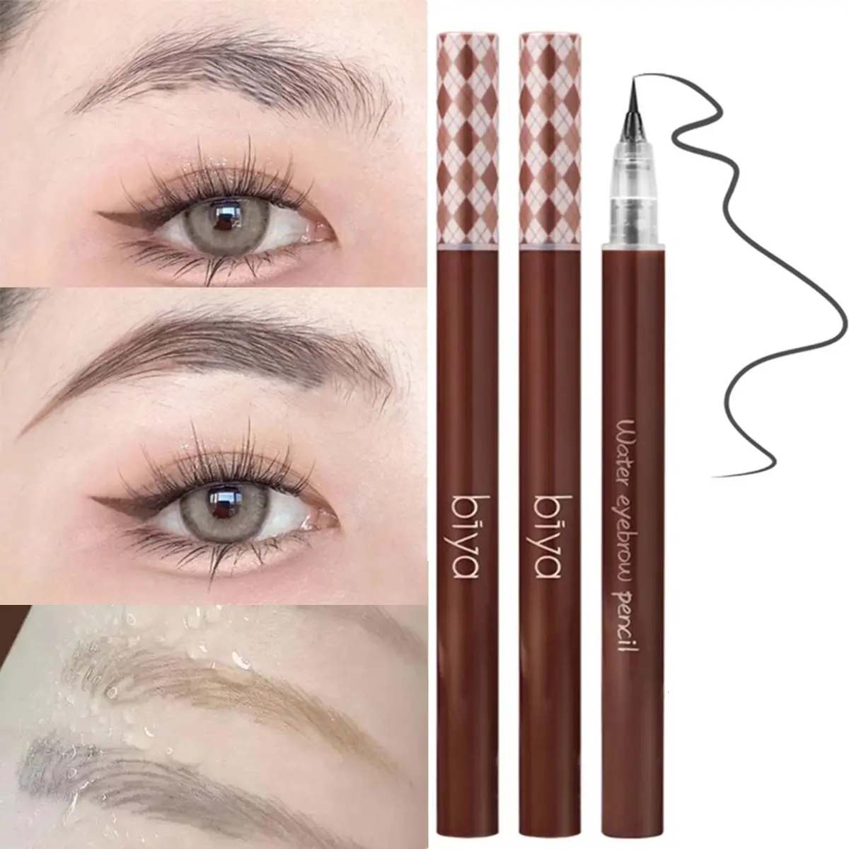 Biya - pen kening cecair kalis air, pen strok, Nib ultra halus, pensel kening, tahan peluh, Celak Eyebrow Makeup