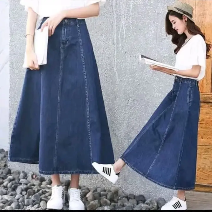 Jisso rok jeans mayung premium wanita A-Line model payung pinggang karet-rok wanita haighwaist
