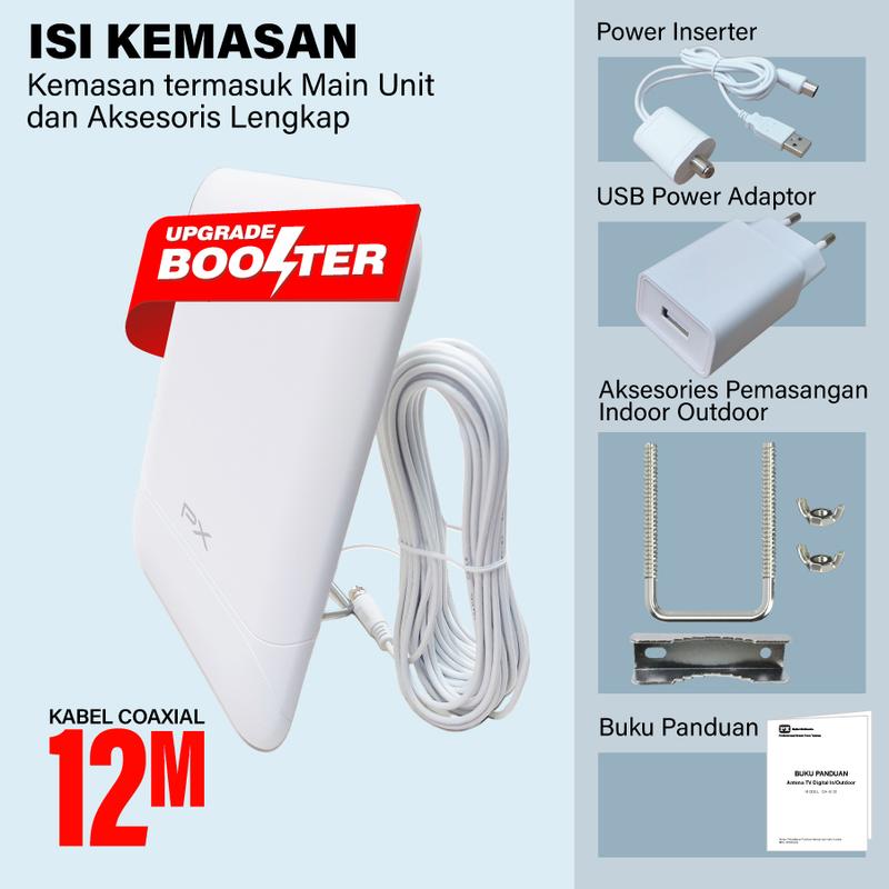 Product Introduction of Antena TV Digital Indoor Outdoor Antenna Booster DVBT2 4K PX DA-6600 6