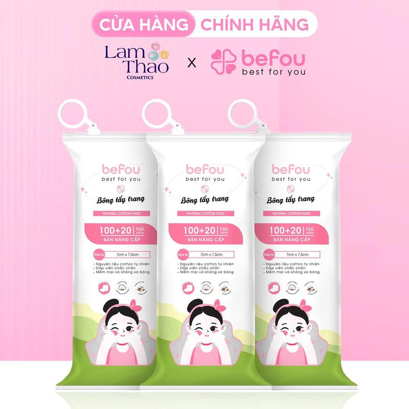 Combo 3 Bông Tẩy Trang Cotton Befou 120 Miếng Vuông Lớn - Phiên Bản Mới