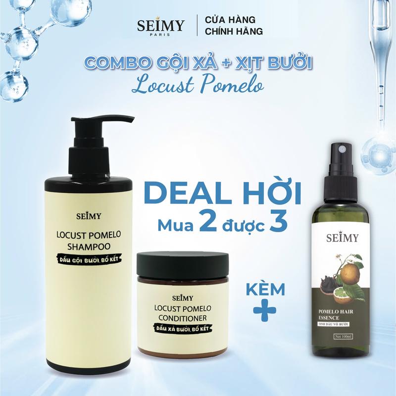 Combo Dầu Gội Xả Bồ Kết, Bưởi hữu cơ SEIMY - Locust Pomelo Shampoo 300ml