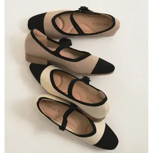 INPACA Mischa Mary Jane Knit Block Heel Shoes Two-Tone Design